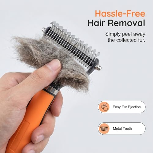 Double-Sided Self-Cleaning Pet Grooming Brush,2026 New Ergonomic Undercoat Rake,Gentle Detangler Brush for Long Thick Pet Hair,Professional Grooming Tool (Orange-19Teeth/19Teeth) - color: Orange-19Teeth/19Teeth