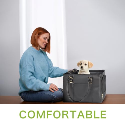 Fashion Pet Carrier Dog Purse Cat Bag Soft-Sided Carriers Travel Airline Approved, Stylish Leather Tote Handbag for Small Animal Puppy Kitten (Black) - color: Black