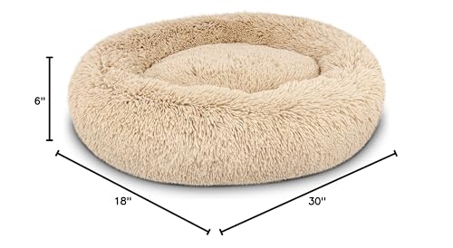 The Dog’s Bed Calming Donut Dog Bed, Plush Faux Fur Round Cuddler Nest – CertiPUR-Certified Foam, One-Piece Design, Raised Bolster – Medium (30"), Beige