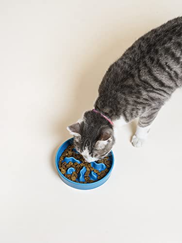 LE TAUCI PET Ceramic Slow Feeder Dog Bowls Small Breed, 0.5 Cups Dog Food Dish for Fast Eaters, Puzzle Bowl for Small Dogs and Cats, 5.5 Inch-Blue - color: Blue