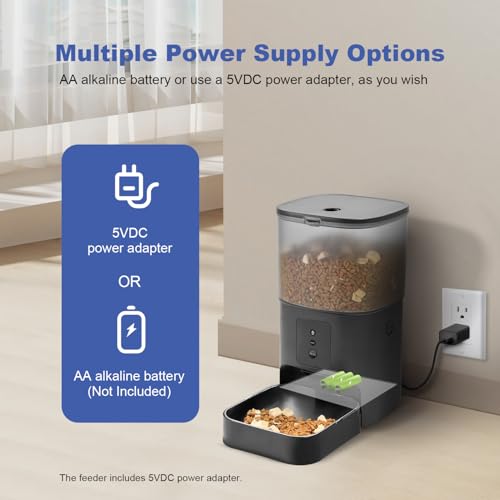 ANDOLL HOME 2.4G Automatic Cat Feeder, 4L WiFi Food Dispenser with 10s Voice Recorder, Pet Feeder up to 10 Meals per Day, Timed Cat Feeder with Dry Food Sealed Ring - color: Frosted Black