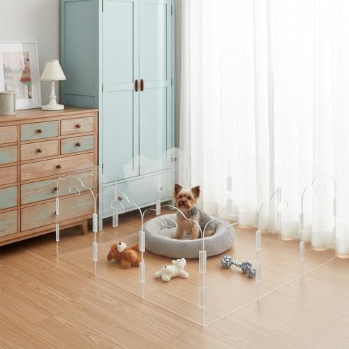 Transparent Acrylic Dog Gate Indoor, Free-Standing Pet Gate, 16" Height (Size S) Foldable 6 Modular Panels, Dog Fence for Doorways, Hallways, Stairs, No Drilling, Perfect for Puppies and Small Pets - size: S 6 Panel