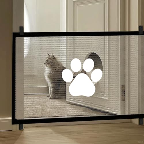 Cat Dog Gate Indoor Flexible Pet Gate for Stairs No Drilling Antis Fence, Dog Gates for Doorways Extra Wide, Indoor Isolation Net Stair, Safety Fence Door for Pets 71x31in Black