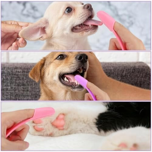 3-Pack Silicone Finger Toothbrush, with Soft Mane and Smiling Face Design, Easy to Grip Finger Toothbrush for Small Dogs and Cats (Pink, Blue, Purple)