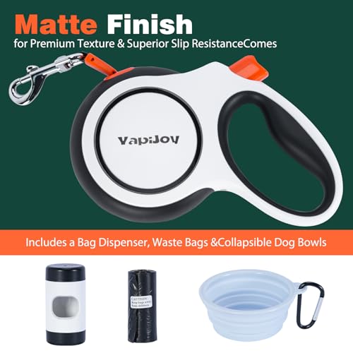 Retractable Dog Leash, 26ft Heavy Duty Retractable Pet Leash with Poop Bag Holder, 360° Tangle-Free for Small Medium Large Dogs Up to 110lbs,Anti-Slip Handle,One-Handed Brake Pause Lock(White) - color: White, size: 26ft up to 110lbs