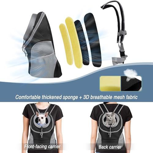 WOYYHO Pet Dog Carrier Backpack with Storage Pockets Small Dog Front Backpack Adjustable Straps Dog Backpack Breathable Dog Front Carrier with Safety Belt for Travel Hiking Cycling Outdoor Use - color: Grey