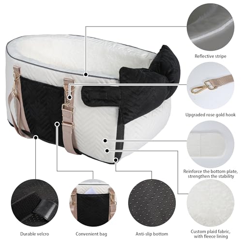 Dog Car Seat for Small Dogs Adjustable Portable Center Console Dog Car Seat Removable Cat Booster Cars Seats - Safety Belt with Cushion Anti-Collapse for Puppy Kitten Up to 15 Lb