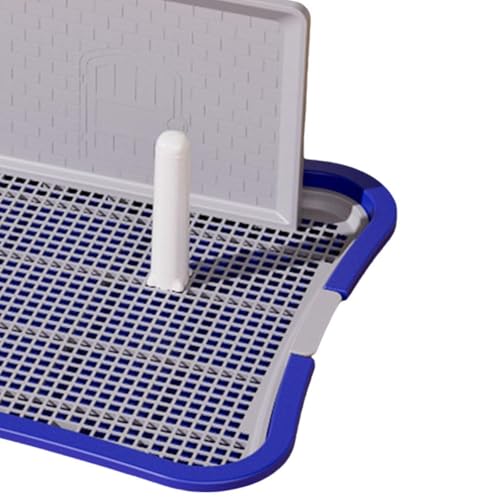 HouseVibe Indoor Dog Potty Tray with Protection Wall and Removable Post No Spilling Puppy Training Toilet for Apartment Bunny Small Medium Dogs- Large Blue - color: Large Blue