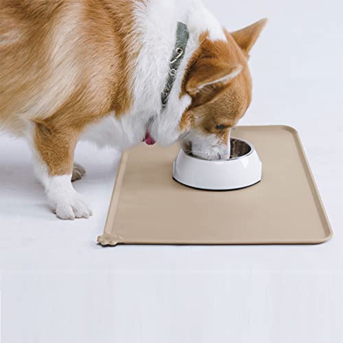 AUDWUD Silicone Waterproof Pet Feeding Mats,Anti Slip Bowl Pad, Dog Mat for Food and Water - color: Taupe, size: 18.5" x 11.5"