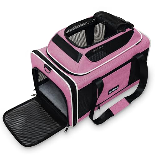 Top-Expandable Cat Carrier 18x11x11, United Delta American Airline Approved Dog Travel Carrier, Soft-Sided Pet Carry Bag Under-Seat in Cabin, Puppy Airplane Crate TSA Plane Kitten Cage Pink - color: Pink