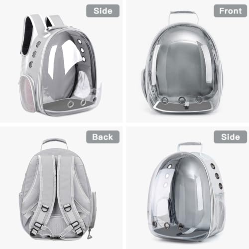 Pet Backpack Carrier with Harness Backpack with Bubble Clear Front for Cats, Small Dogs, Bunnies etc with Harness Included, Pet Carrier for Traveling, Walking, Hiking and Outdoor Activities - color: Grey