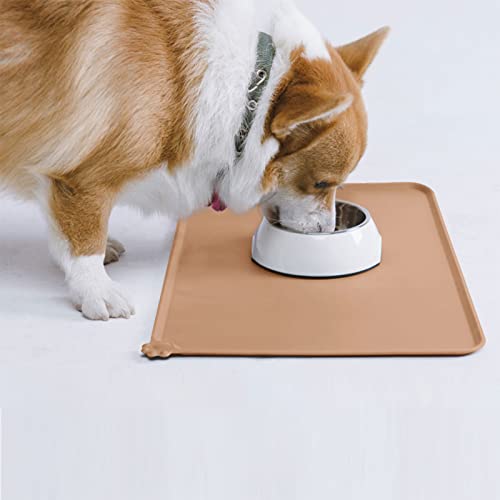 AUDWUD Silicone Waterproof Pet Feeding Mats,Anti Slip Bowl Pad,Dog Mat for Food and Water - color: Apricot, size: 18.5" x 11.5"