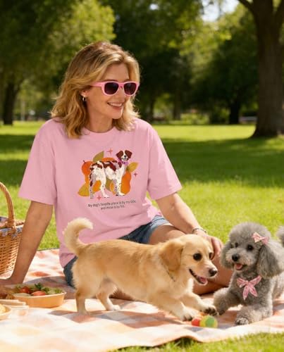 Aiyino Womens Funny Dog Graphic Tee Oversized Dog Lover Shirt | 100 Percent Cotton Soft Breathable Lightweight Everyday Comfort - color: Pink, size: X-Large