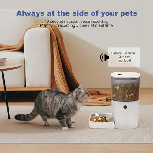 ANDOLL HOME 2.4G/5G Automatic Cat Feeder, 4L WiFi Food Dispenser with 10s Voice Recorder, Pet Feeder up to 10 Meals per Day, Timed Cat Feeder with Dry Food Sealed Ring (Matte White, 4.0 L) - color: Matte White