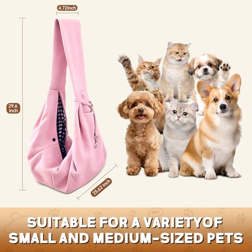 Pet Sling Carrier Bag, Hands-Free Shoulder Strap, for Small Dogs and Cats, Black (Black) (Pink) - color: Pink