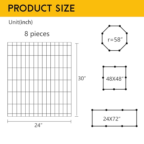 FDW 30 Inch Dog Pen 8 Panel Dog Playpen Indoor Outdoor Metal Puppy Pet Fence Portable Folding Animal Exercise Fence,Black