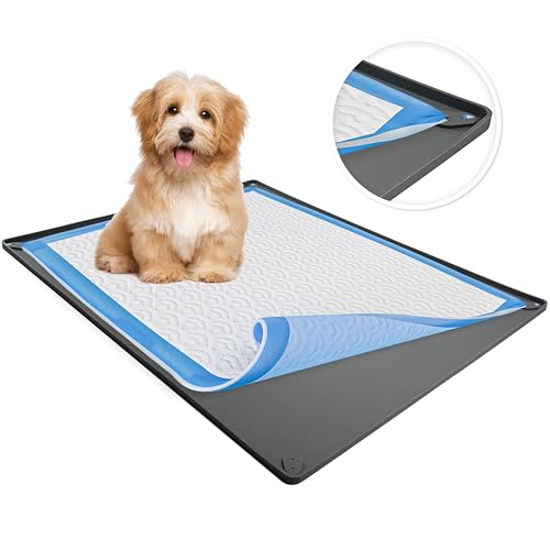 Skywin Dog Pad Holder Tray for 24x36 Inches Training Pads - Easy to Clean and Store Perfect for Dog Potty Tray – Silicon Wee Wee Pad Holder, No Spill Pee Pad Holder for Dogs (Grey) - size: 24 x 36 Inches