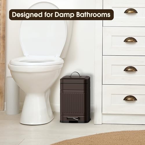 CEROELDA Small Trash Can with Lid-5L/1.3 Gal,Stainless Steel Outdoor Dog Poop Garbage Can-Farmhouse Retro Metal Waste Bin w/Step Pedal for Bathroom Bedroom Office-Soft Close-Brown - color: Brown