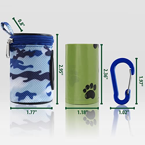 FURHAB Dog Poop Bag Holder for Leash Doggie Waste Bag Dispenser Puppy Potty Carrier Small Doggy Zipper Pouch with Carabiner Clip 1680D Nylon Oxford with 1 Roll of Pet Trash Bags, Sky Blue Camo - color: Sky Blue Camo