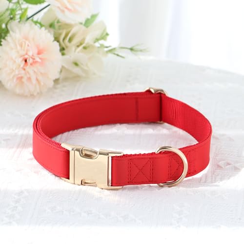 PET ARTIST Soft PU Leather Dog Collar, Bright & Classic Red Dog Collar with Quick Release Rose Metal Buckle, Adjustable Nylon Padded Durable Pet Collars for Medium Dogs Girl, Neck Fit 13-19" - color: Red, size: M: Fit 13-19" Neck(20-55 lbs)