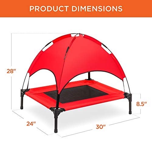 Best Choice Products 30in Elevated Cooling Dog Bed, Outdoor Raised Mesh Pet Cot w/Removable Canopy Shade Tent, Carrying Bag, Breathable Fabric - Red - size: 30in