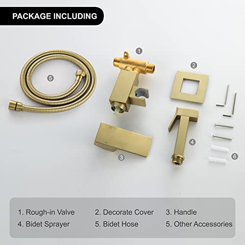 SHAMANDA Warm Water Bidet Sprayer for Toilet with Hot and Cold Brass Rough-in Valve, Stainless Steel Handheld Bidet Attachment Set for Feminine, Pets and Baby Diaper Wash, Brushed Gold, BDS08-3 - color: Brushed Gold, style: Hot & Cold Water Modes-Square