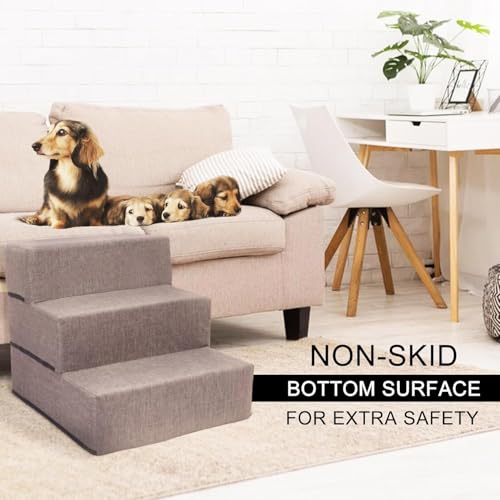 Elevon Dog Stairs for Bed 18" H, 3-Step Dog Steps for High Bed and Couch, Pet Steps for Small Dogs and Cats, Non-Slip Balanced Pet Ramp Indoor, Grey - style: 3-Step/ Gray