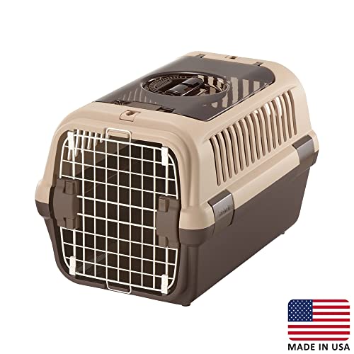 Richell Double Door Pet Carrier Medium, Travel Carrier for Small Dog and cat, up to 17.6 lbs., Soft Tan/Brown (80022) - color: Soft Tan/Brown