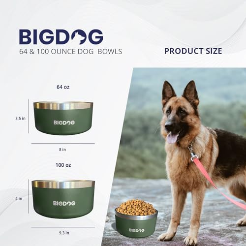 BigDog Dog Bowls, Dog Bowls for Large Dogs, Stainless Steel Dog Bowls, No Spill Dog Bowls, Dog Food and Water Bowl (100 Ounce, Army Green) - color: Army Green, size: 100oz