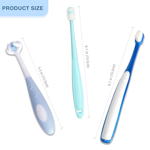 Ultra Soft Nano Dog Toothbrush Kit for Small Breed, Silicone 360 Pet Tooth Brushes for Dogs Cat,Canine Dental Care Set of 3 Different Shapes