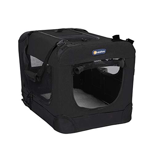 Veehoo Folding Soft Dog Crate, 3-Door Pet Kennel for Crate-Training Dogs, 5 x Heavy-Weight Mesh Screen, 600D Cationic Oxford Fabric, Indoor & Outdoor Use, 20", Black