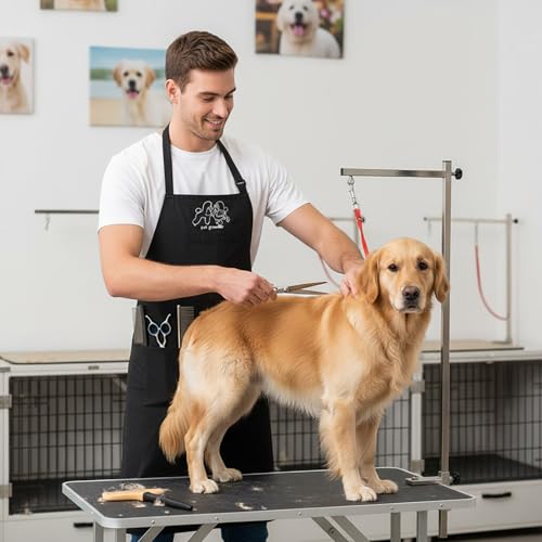 Gliitatu Dog Grooming Apron Smock Waterproof Apron for Dog Groomer Hair Resistant Barber Apron for Salon (1 Pack) - color: 1 Pack