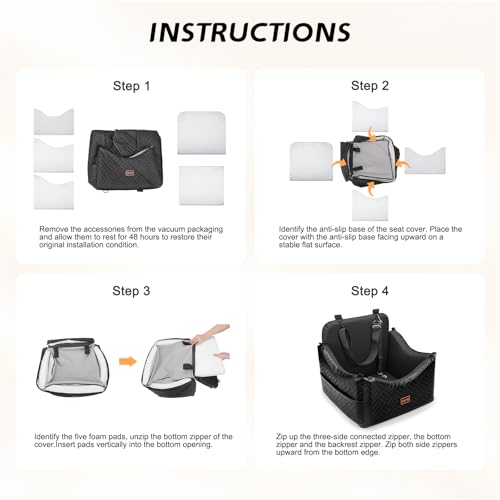 JOEJOY Dog Car Seats for Small Medium Dogs Under 35lbs, Waterproof PU Leather Dog Booster Seat with Detachable Cover, Thickened Memory Foam Pet Car Seat with Safety Belt and Storage Pockets - color: Black