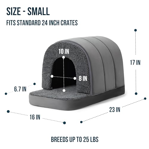 PELZIN Orthopedic Dog Bed House - Indoor Dog Tent with Washable Removable Cover - Pet Bed with Cover Cave - Nonskid Bottom, Ideal for Small Breeds & Fits 24-Inch Crate - 23"x16", Charcoal - size: 23"L x 16"W x 17"Th