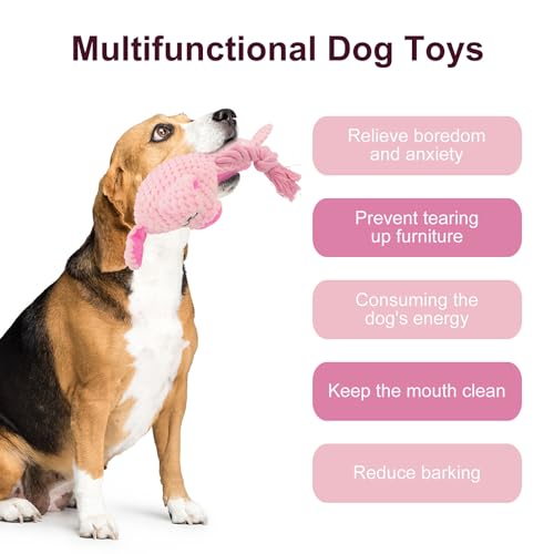 Dog Toys, Dog Squeaker Toys with Crinkle Paper, Stuffed Animal Dog Plush Chewing Toy, Cotton Rope Interactive Toys for Puppy, Small, Middle Dogs (Pink Pig) - color: Pink