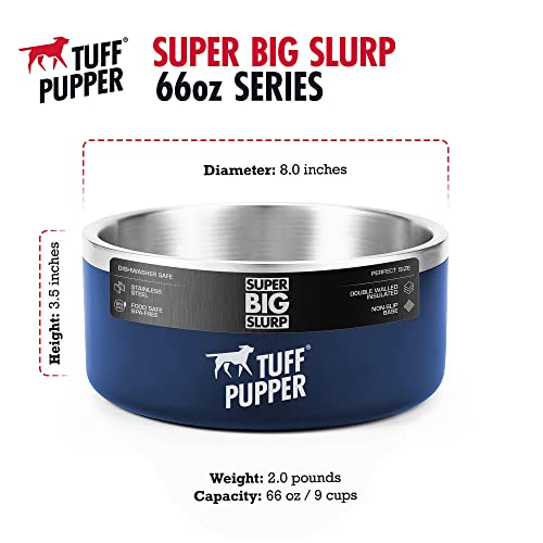 Tuff Pupper Heavy Duty Insulated Dog Bowl | Double Wall Stainless Steel Dog Food Dish | Non-Slip Spill Proof Dishwasher Safe Cat Bowl | Water Dish for Feeding Large Medium Small Pets (66oz, Blue) - color: Midnight Blue, size: 66oz
