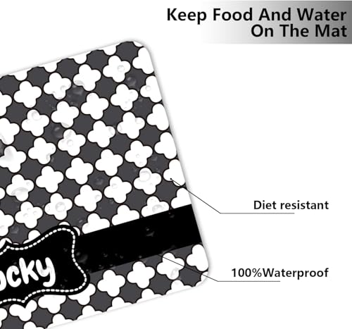 Personalized Dog & Cat Food Mat with Name | Waterproof PU Pet Bowl Mat Non-Slip Rubber Bottom Easy Clean Available in 3 Sizes (24"×16", 30"×20", 36"×24") Pet Feeding Mat for Food & Water (Dot) - color: Dot