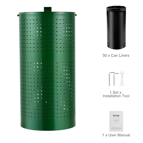 VEVOR Dog Poop Trash Can With 50 Liner Bags, 11.5 Gallons Outdoor Waste Bin With Lid & Liner Clip for Pet Waste Station, Disposal Container for Garden Backyard Park