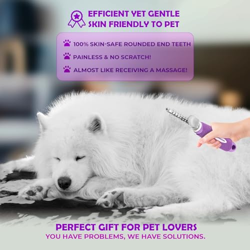 GENPEPADO Dematting Undercoat Rake Comb for Dogs & Cats with Long 2.5-In Stainless Steel Safety Blades for Removing Knots, Mats & Tangles - Pet Grooming Deshedding Brush Tool with Anti-Slip Grip
