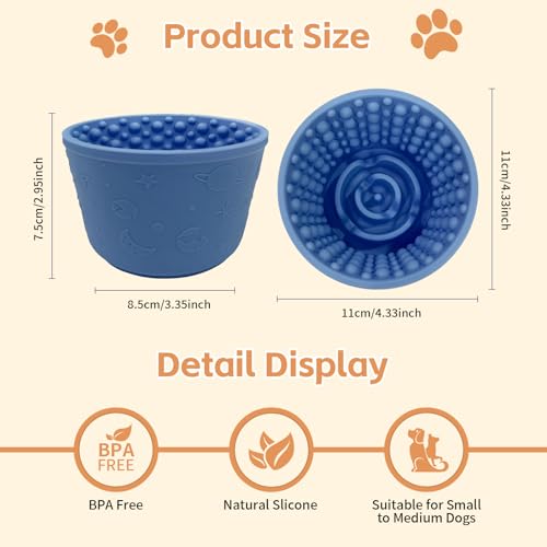 Dog Lick Bowl,Anxiety Relief Non-Slip Silicone Treat Bowl,Durable Anti-Choking Long-Lasting Enrichment Slow Feeder Licking Mat for Small Medium Large Breed,Freezable BPA Free Silicone Dishwasher Safe - color: Dark Blue, size: S-M
