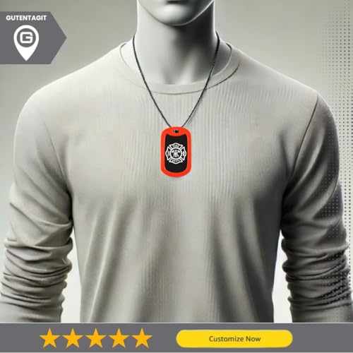 Firefighter Dog Tags Military Style - Fire Department - Custom Engraved Fireman Dog Tag Necklace