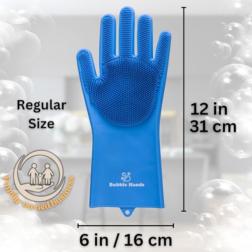 Dog Washing Gloves with Bristle Scrubbers, Reusable Silicone Gloves Ideal for Pet Bathing, Massaging & Grooming (Blue) - color: Blue