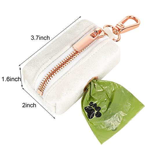 ARING PET Velvet Dog Waste Bag Holder, White Doggy Poop Bags Dispenser Attach to Any Leashes, Portable Washable Pet Waste Pouch Dispenser with Metal Zipper - color: A:white