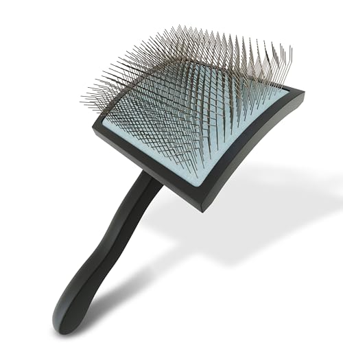 Slicker Brush for Dogs – Professional Long Pin Grooming Brush for Goldendoodles, Poodles & Thick Curly Coats – Gentle Detangling Brush for Matted Long Hair Dogs, Black - color: black