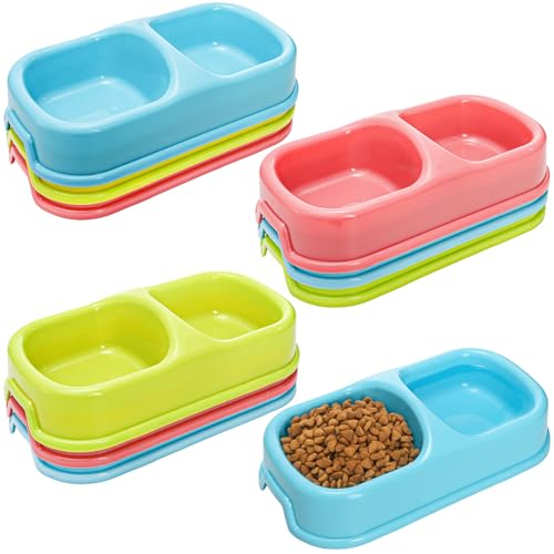 12 Pieces Plastic Double Cat Bowls, Dog Food Water Bowl Set, Puppy Feeding Dish Pet Feeder Bowls Bulk for Kennel Cattery Small Medium Size Pet Supplies, Dishwasher Safe