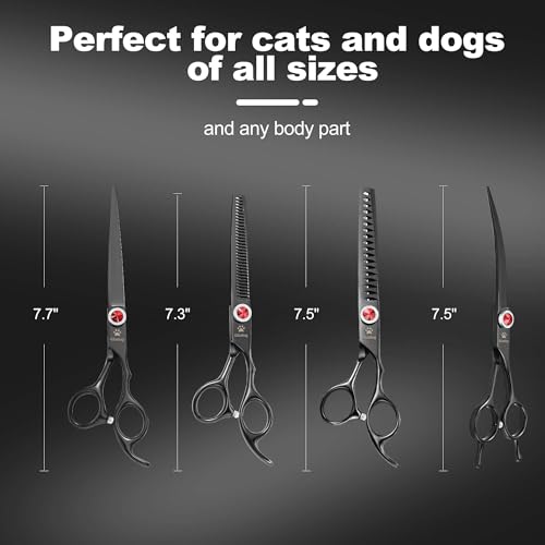 GLADOG 17.8cm(7인치) 전문 강아지 그루밍 가위 키트, 그루밍용 티타늄 강아지 가위, 그루밍을 위한 튼튼한 강아지 가위, 강아지용 6-in-1 애완동물 그루밍 가위 (프로 블랙) - style: 프로 블랙