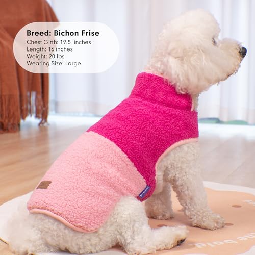 cyeollo Warm Dog Coat Sherpa Dog Winter Coat, Reversible Fleece Dogs Jackets Sweater Vest for Small Dogs Male with Leash Hole, Soft Cold Weather Pet Coats, Rose Red S - color: Rose Red, size: Small (5-9lbs)