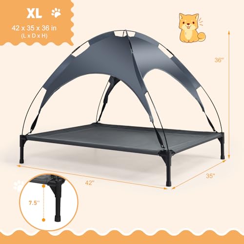 Elevated Dog Beds, Indoor Outdoor Raised Pet Bed, Portable Cooling Puppy Cot with Breathable Mesh, Canopy, Durable Steel Frame for All-Year Use