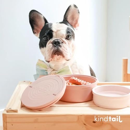 KindTail Dog Travel Bowls - Set of 2 Portable Pet Food & Water Dishes with Lid & Handle - Each Nesting Container Includes a Non-Slip Silicone Base - Microwave & Dishwasher Safe - BPA & Toxin-Free - color: Rose Pink, size: Small