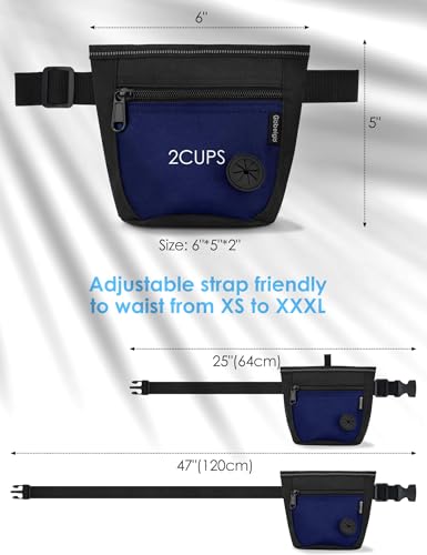 Gobeigo Dog Treat Pouch and Training Clicker, Upgrade Two Magnetic Closure to Prevent Spills, 2 Cup Treat Bag with Poop Bag Dispenser, Metal Clip Waist Belt Fanny Pack for Pet Walk (Black/Blue) - color: F-Black/Blue